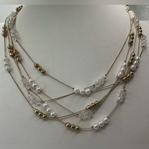 NY AND CO SILVERTONE  MULTI THIN STRAND SQUARE BEAD NECKLACE